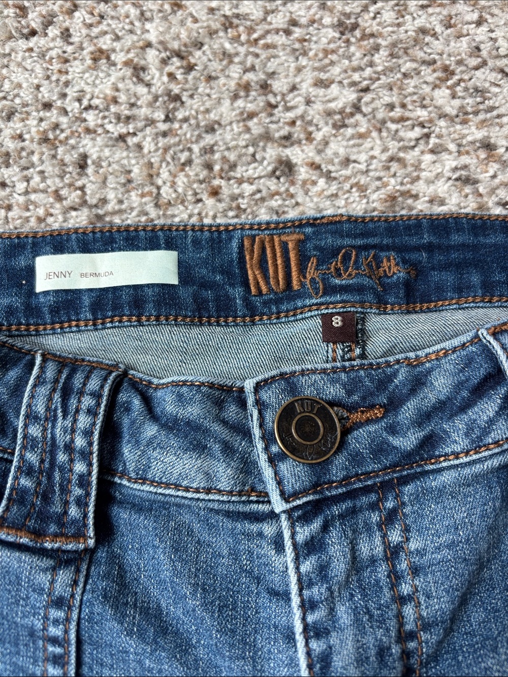 Kut from the Kloth Medium Blue Denim Bermuda Shorts with Raw Hem - Picture 2 of 5